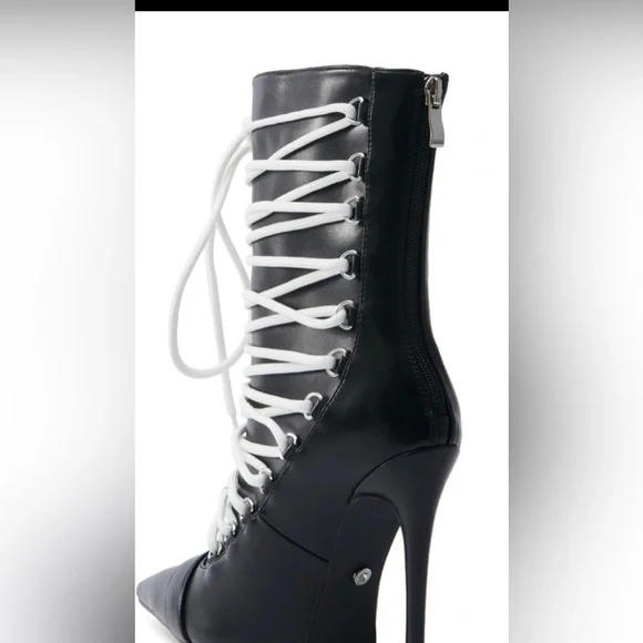 New azalea wang Black Lace-Up Stiletto Boots size 11 - Picture 4 of 5